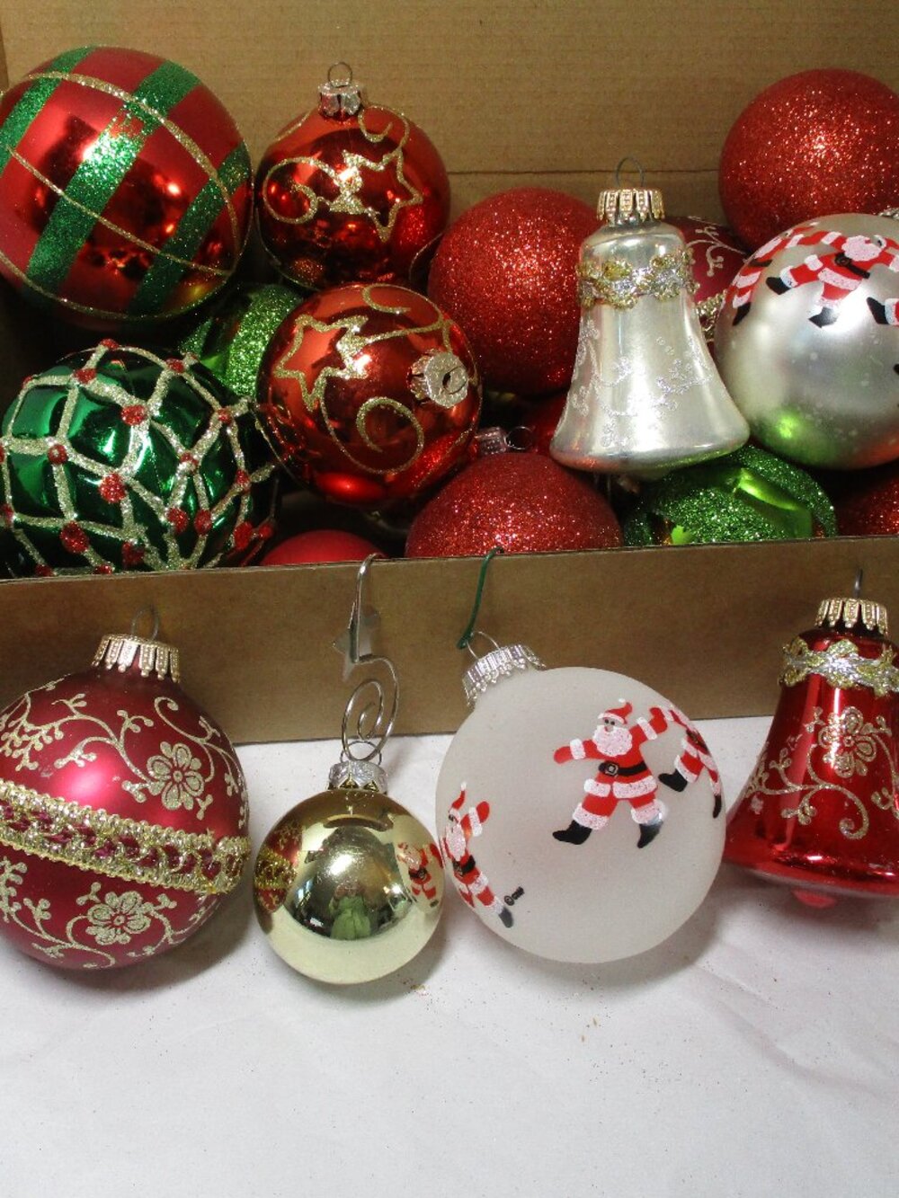Bundle Lot of 27 Pretty Red Green Silver Christmas Holiday Tree Ornaments